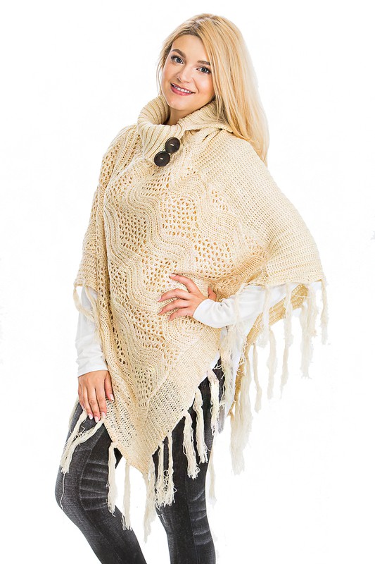Sweater Knit Sequin Fringe Poncho | AeyrApparel.com