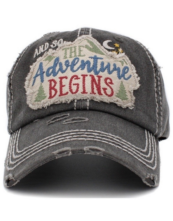 The Adventure Begins Black Distressed Cap | AeyrApparel.com
