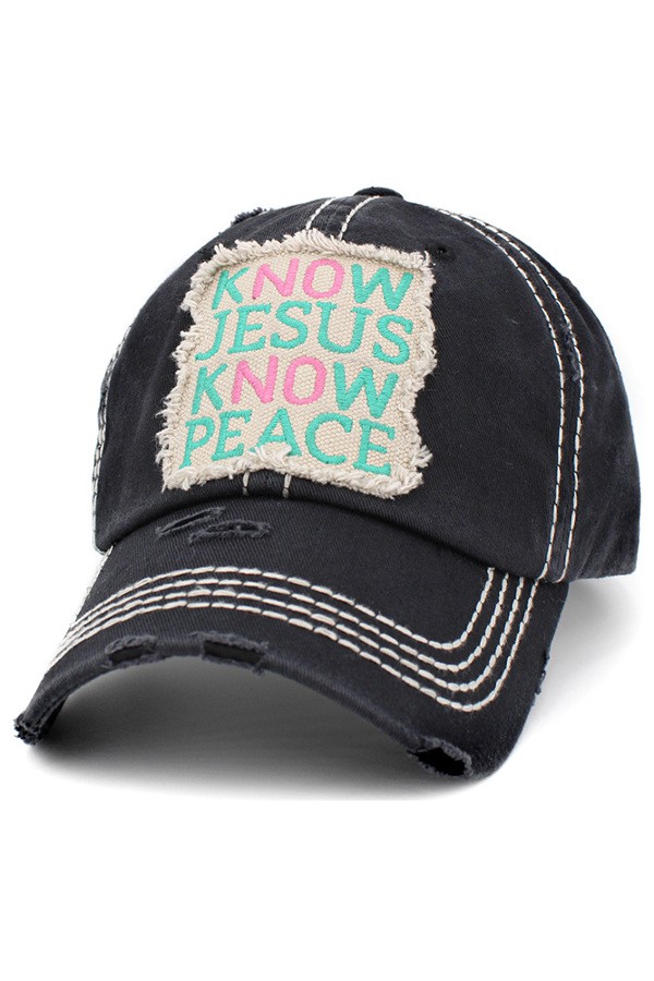 Know Jesus Know Peace Onyx Distressed Cap | AeyrApparel.com