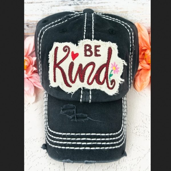 Be Kind Black Distressed Cap | AeyrApparel.com