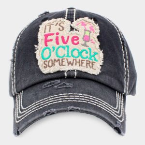 It's Five O'Clock Somewhere Black Distressed Cap | AeyrApparel.com