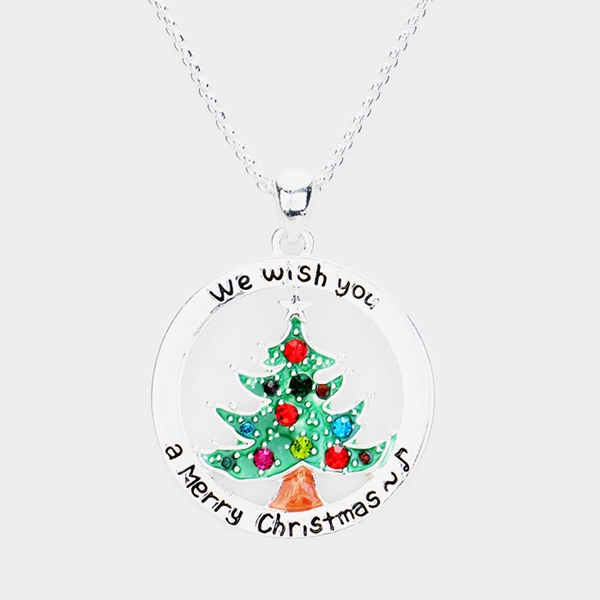 Epoxy Rhinestone Christmas Tree Wish Necklace | AeyrApparel.com