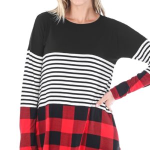 Zoey Buffalo Plaid Striped Solid Long Sleeve Pullover Top | AeyrApparel.com