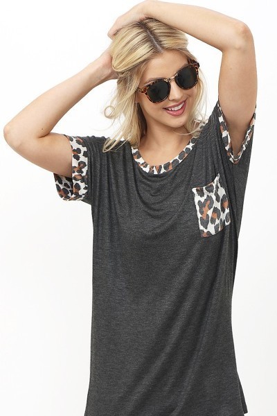 Denise Leopard Accent Short Sleeve Pullover | AeyrApparel.com
