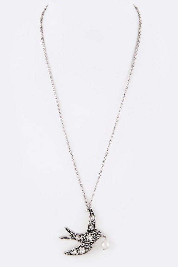 Silver Pave Crystal Swallow Pendant | AeyrApparel.com
