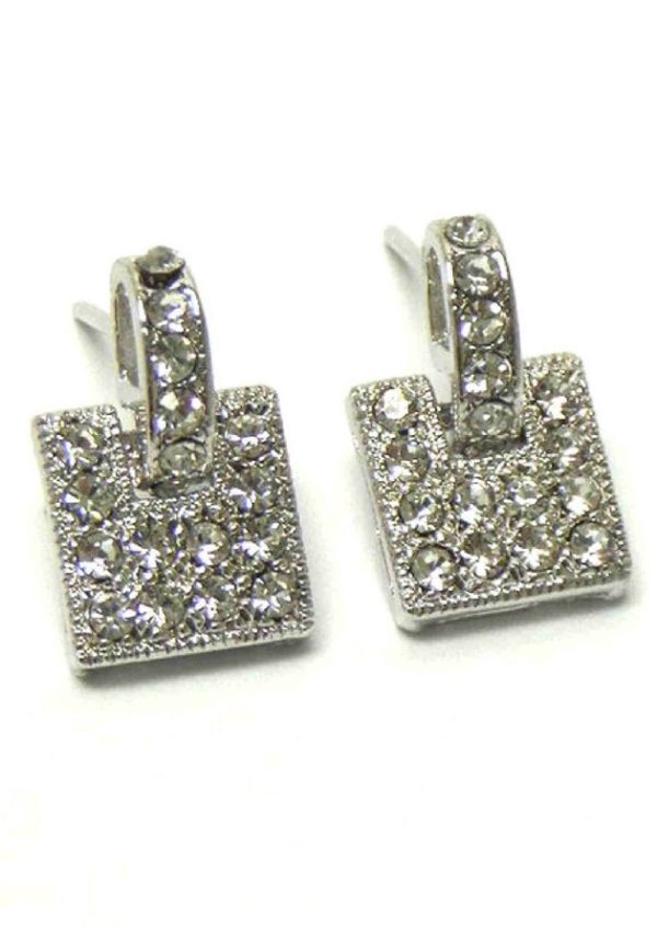 Square Silver and Crystal Dangle Earrings | Aeyr Apparel