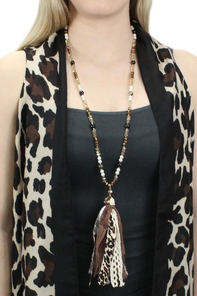 Multi Beaded Fabric Tassel Necklace Set | AeyrApparel.com