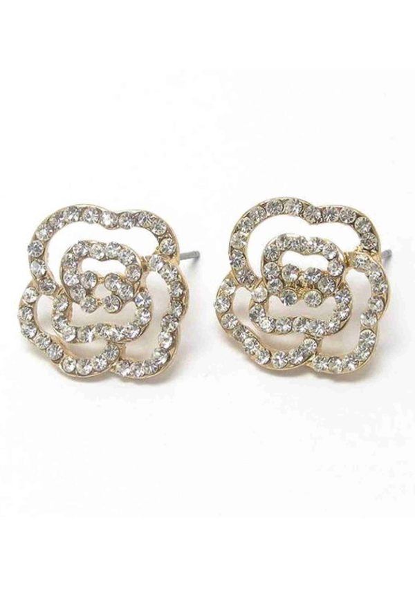 Gold Open Rose Crystal Earrings | Aeyr Apparel