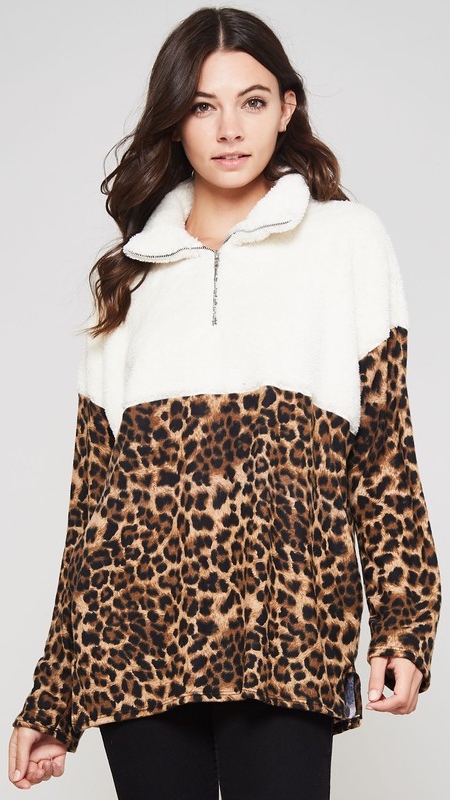 Fiona Quarter Zip Leopard Pullover | AeyrApparel.com