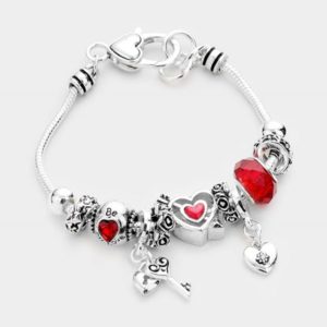 Silver Beaded Valentines Charm Bracelet | AeyrApparel.com