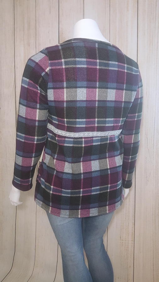 Angela Plaid and Lace Lightweight Sweater Plus | AeyrApparel.com