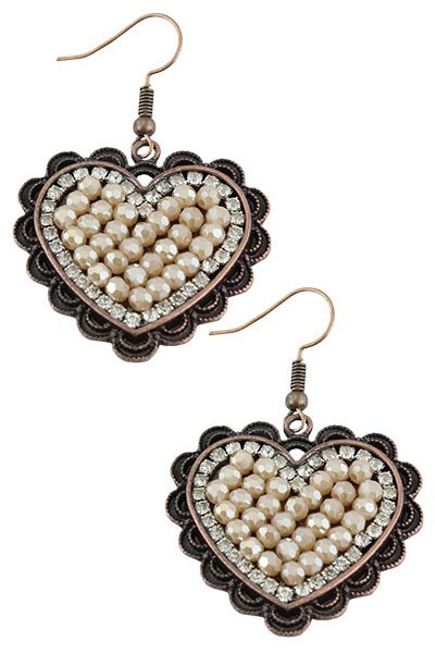 Cream Beaded Copper Heart Earrings | AeyrApparel.com