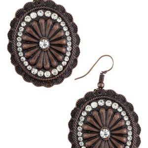 Crystal Accented Copper Oval Concho Earrings | AeyrApparel.com