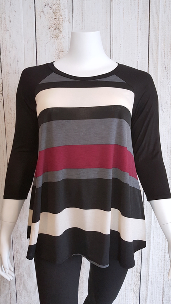 Kendra 3/4 Sleeve Color Block Stripe Plus Size Tunic | AeyrApparel.com