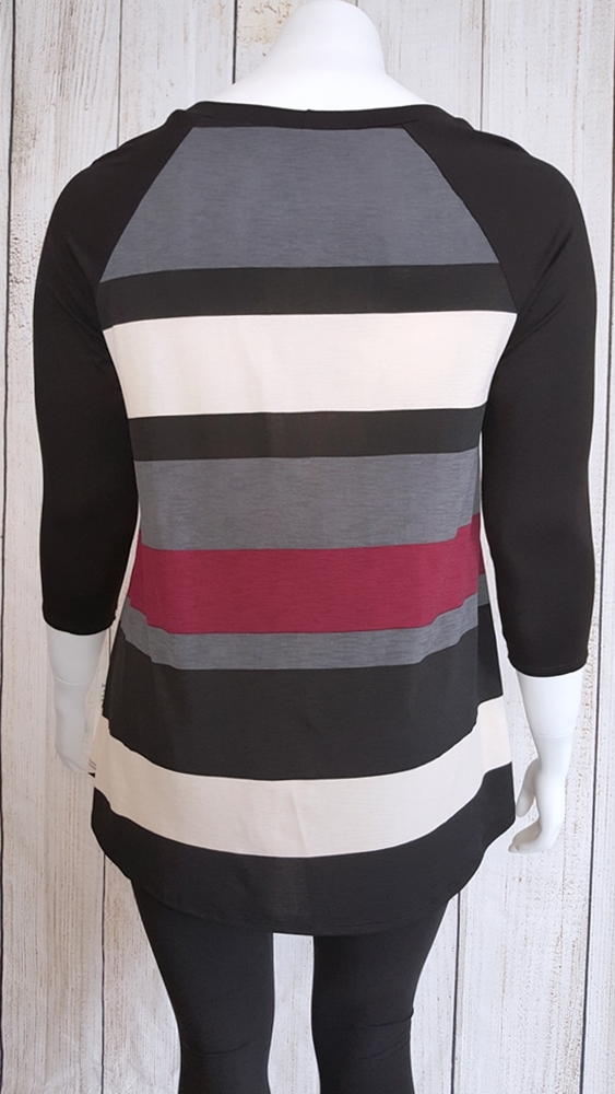 Kendra 3/4 Sleeve Color Block Stripe Plus Size Tunic | AeyrApparel.com