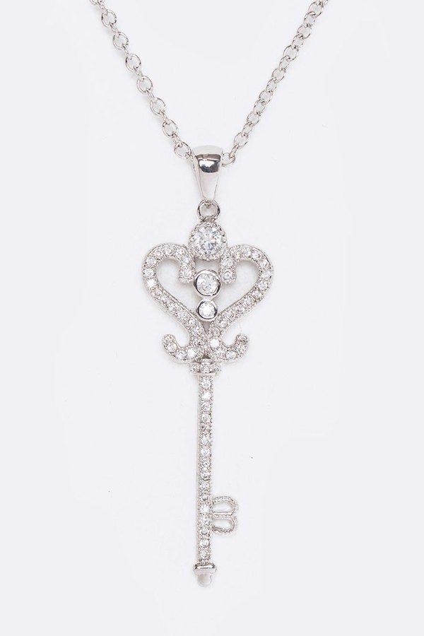 Silver Crystal Heart Key Necklace | Aeyr Apparel