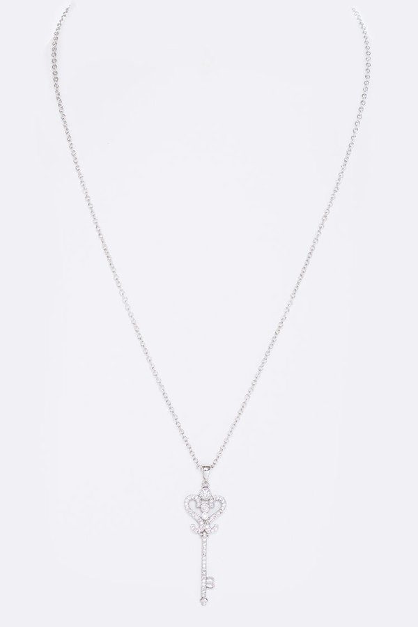 Silver Crystal Heart Key Necklace | Aeyr Apparel