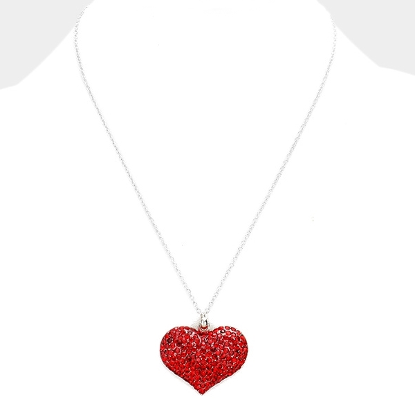 Valentines Puffed Crystal Rhinestone Heart Neclace | AeyrApparel.com