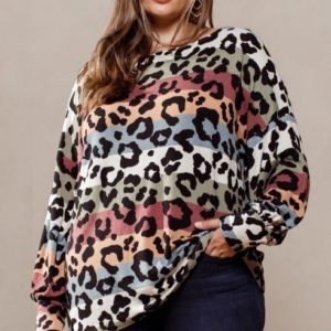 Tatiana Animal Print Striped Pullover Top Plus | AeyrApparel.com