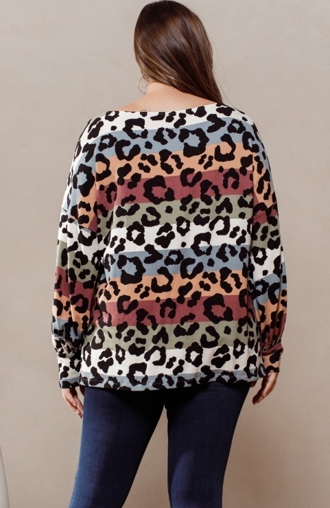 Tatiana Animal Print Striped Pullover Top Plus | AeyrApparel.com