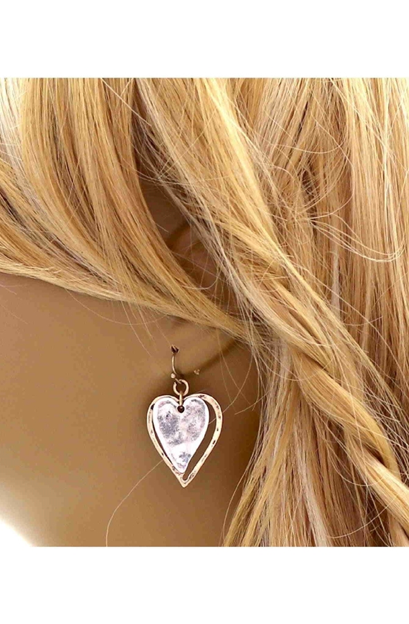 Two Tone Hammered Heart Earrings | AeyrApparel.com