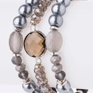 Grey Multi Glass Beaded Stretch Bracelet Set | AeyrApparel.com