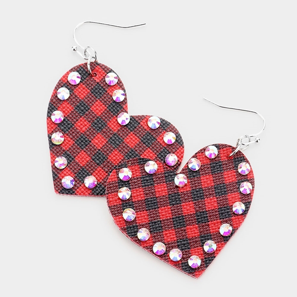 Rhinestone Die Cut Faux Leather Valentines Heart Earrings | AeyrApparel.com