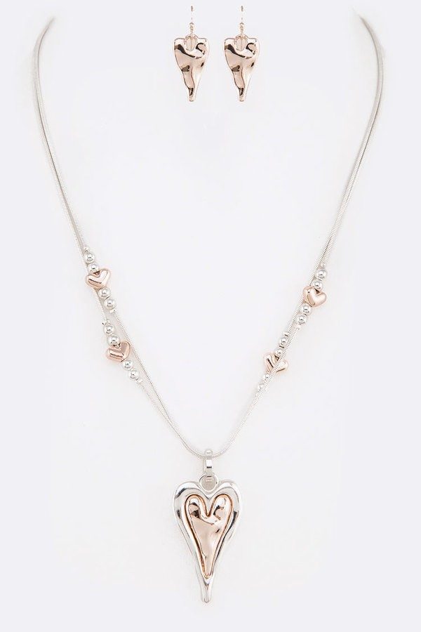 Bright Silver and Light Rose Gold Necklace Set | AeyrApparel.com