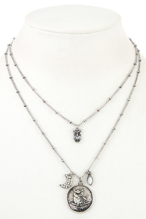 Dark Silver Layered Owl Necklace | Aeyr Apparel