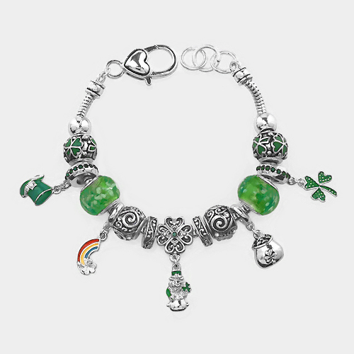 Silver St. Patrick's Day Beaded Charm Bracelet | AeyrApparel.com