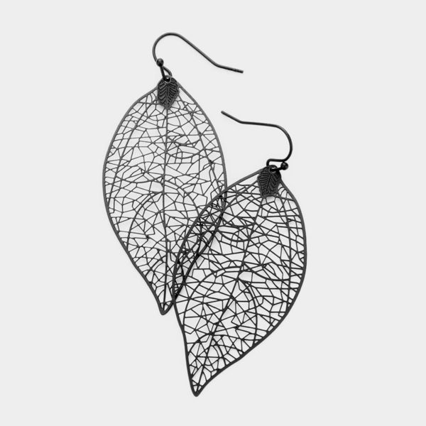 Matte Black Filigree Leaf Earrings | AeyrApparel.com