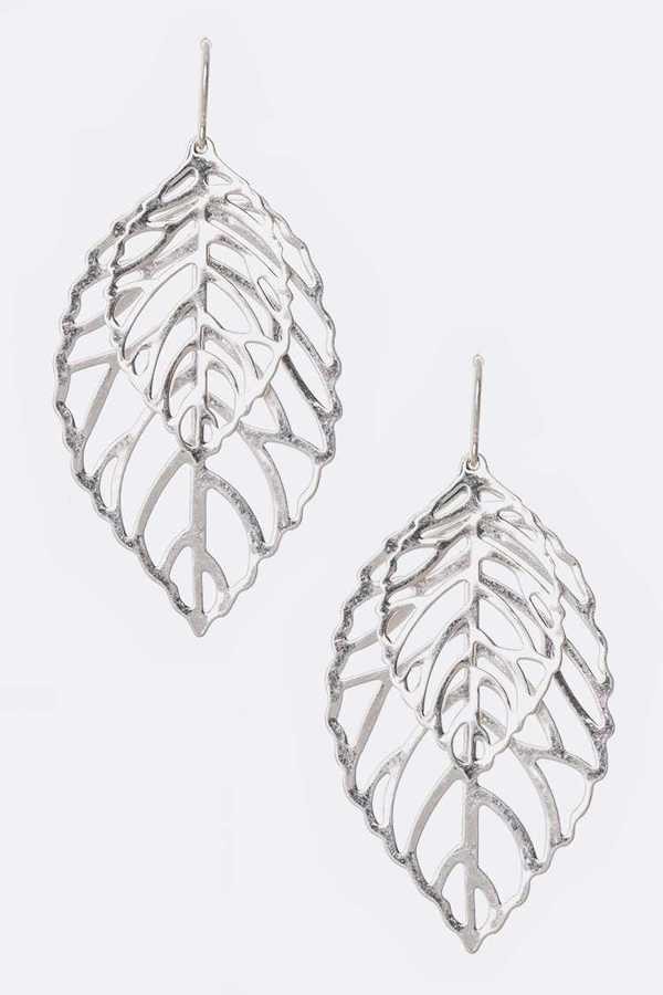 Silver Double Leaf Earrings | AeyrApparel.com