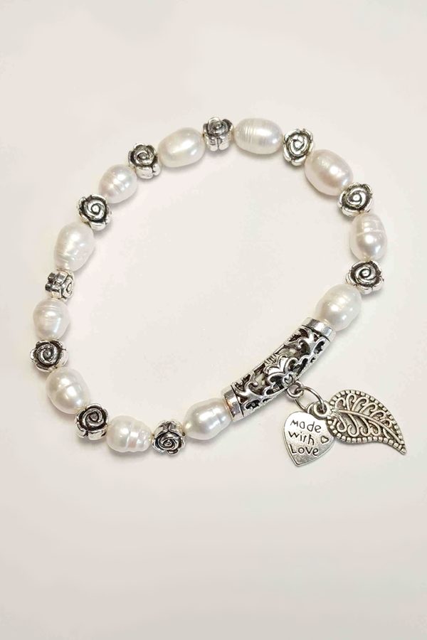 Silver and Cream Beaded Stretch Bracelet | AeyrApparel.com