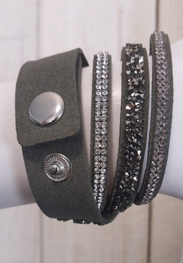 Charcoal Leather and Crystal Magnetic Wrap Bracelet | AeyrApparel.com