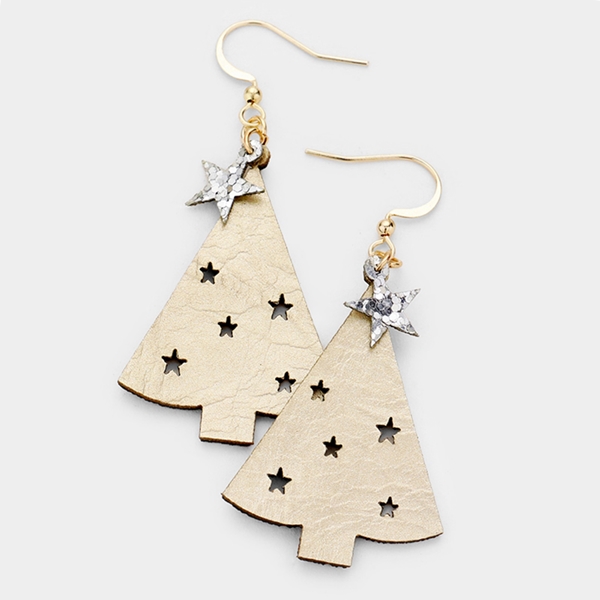 Die Cut Gold Faux Leather Christmas Tree Earrings | AeyrApparel.com