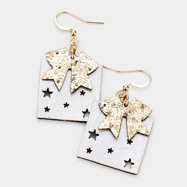 Die Cut Silver Faux Leather Christmas Present Earrings | AeyrApparel.com