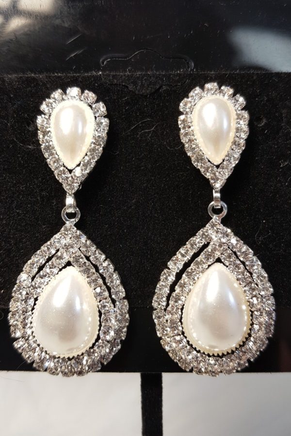 Cream Pearl Crystal and Silver Teardrop Earrings | Aeyr Apparel