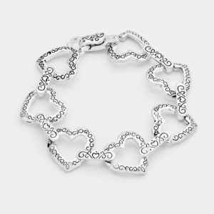 Silver Etched Open Heart Magnetic Clasp Bracelet | AeyrApparel.com