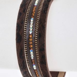 Brown Calf Leather Multi Row Crystal Accented Magnetic Bracelet | AeyrApparel.com