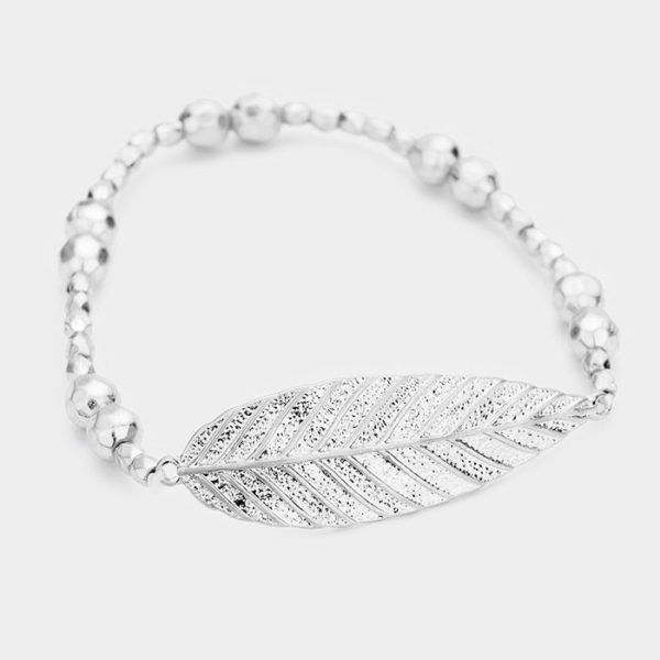 Silver Stretch Leaf Bracelet | AeyrApparel.com