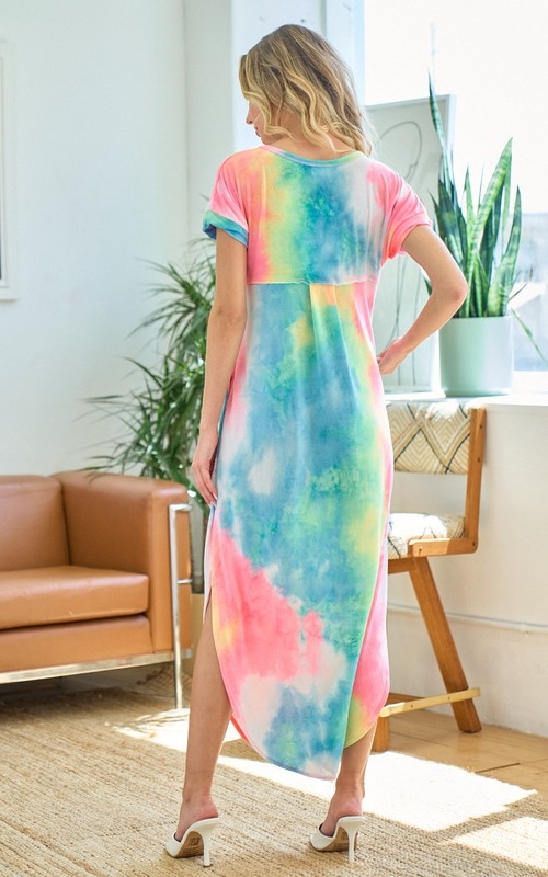 Nadia Tie Dye Short Sleeve Maxi Dress | AeyrApparel.com