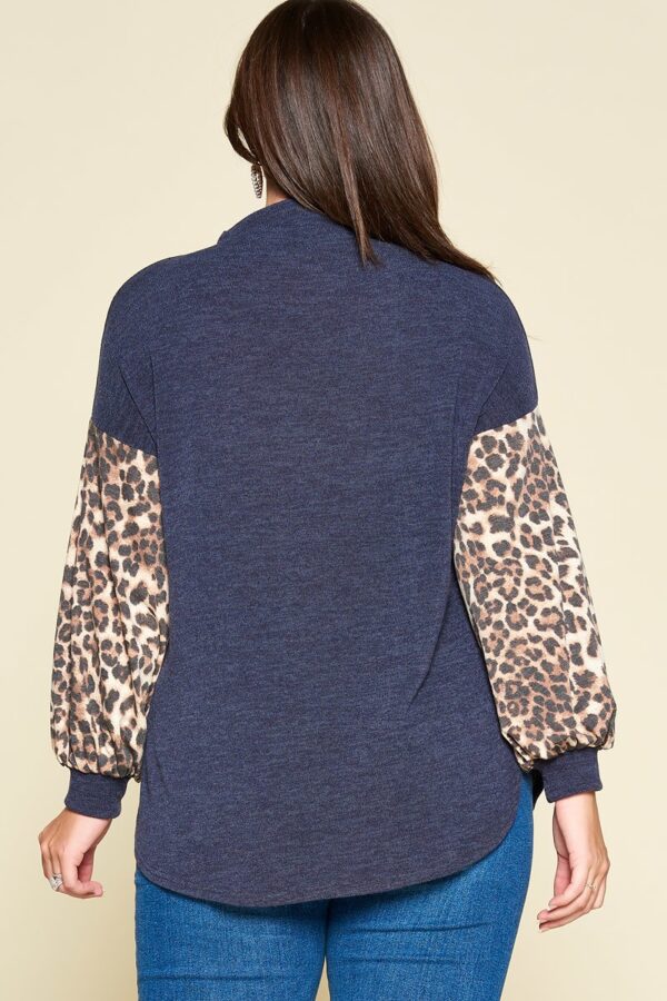 Emmalyn Leopard High Neck Bishop Sleeve Pullover Plus | AeyrApparel.com