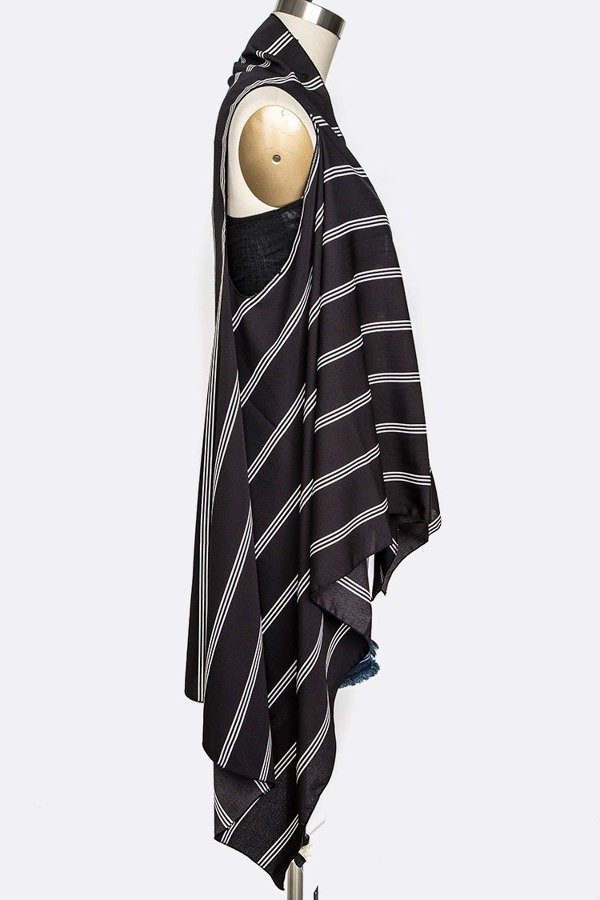 White Stripe Black Scarf Vest | AeyrApparel.com