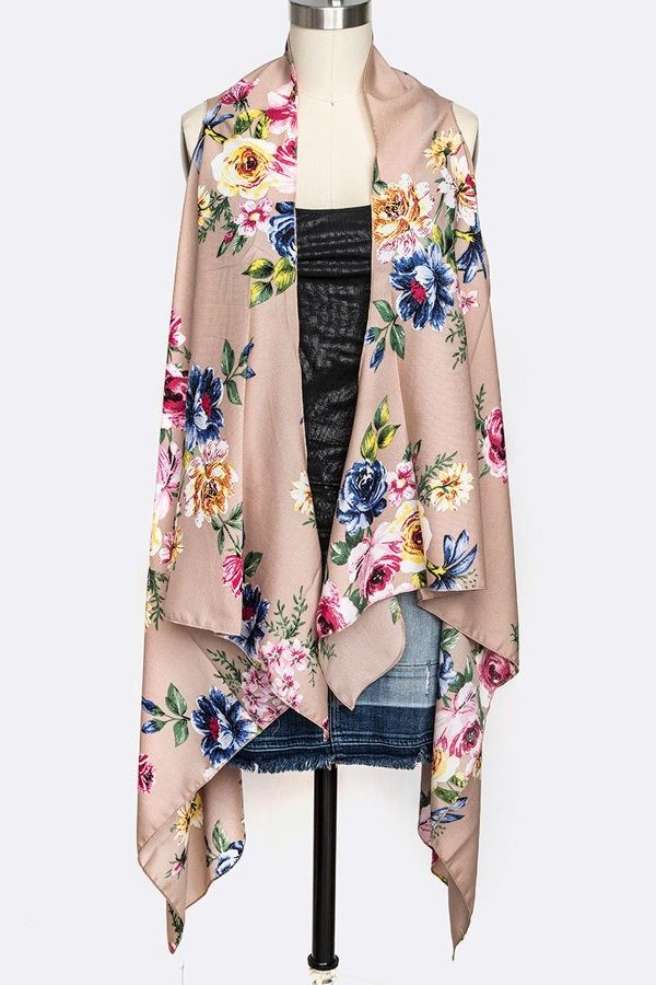 Beige Floral Scarf Vest | AeyrApparel.com