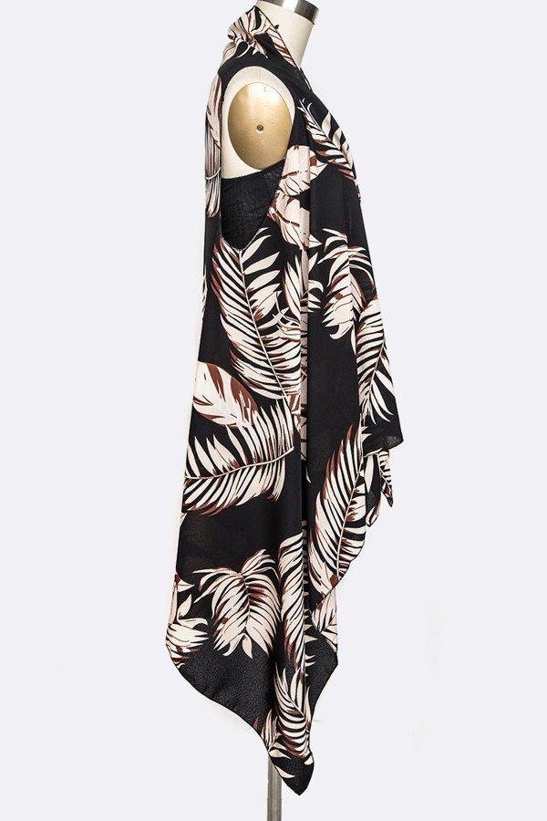 Palm Leaf Print Black Scarf Vest | AeyrApparel.com