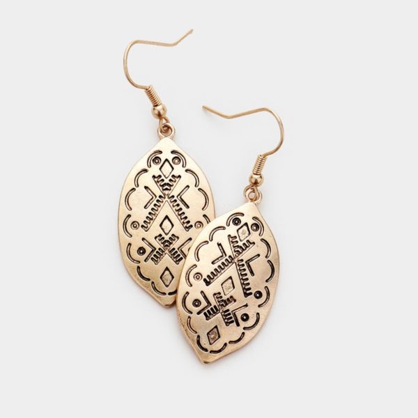Gold Leaf Tribal Etched Earrings | AeyrApparel.com
