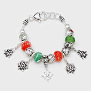 Silver Beaded Christmas Charm Bracelet | AeyrApparel.com