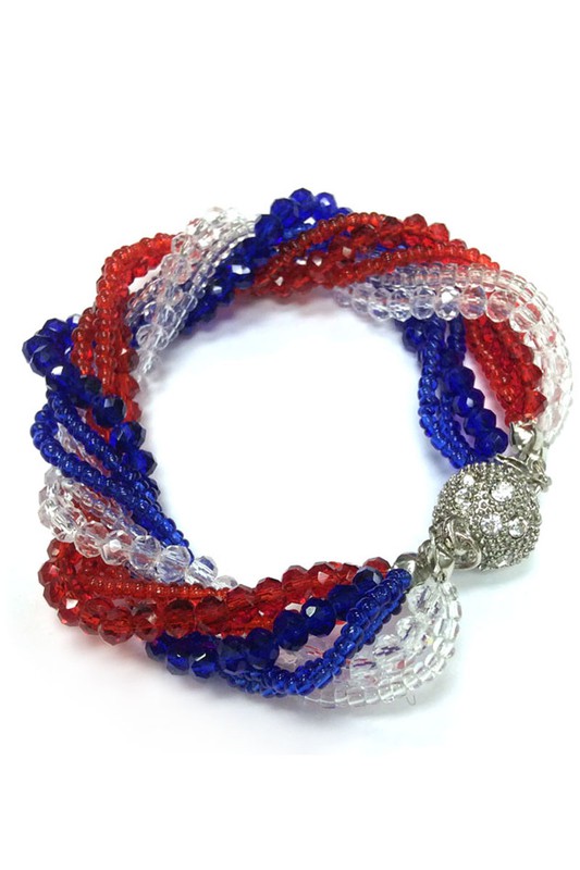 Red White and Blue Crystal Beaded Multi Strand Twist Bracelet | AeyrApparel.com