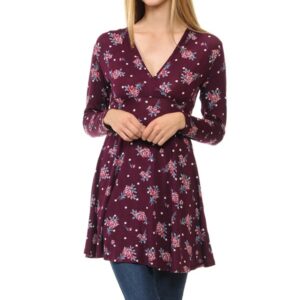 Haddie Tunic Long Sleeve V-Neck Floral Pullover FlareTop | AeyrApparel.com