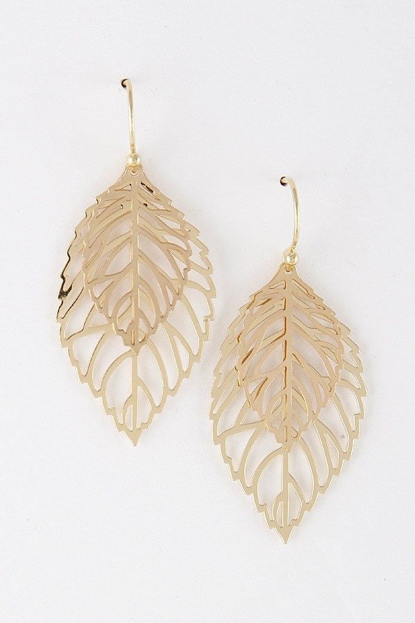 Gold Double Leaf Earrings | AeyrApparel.com